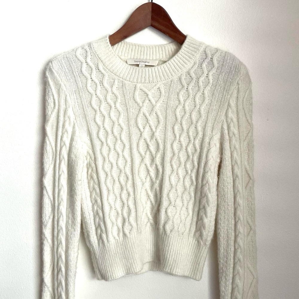 Favorite Daughter The Cable Pullover Sweater XS White Froth Wool Cashmere Luxury - Picture 2 of 12